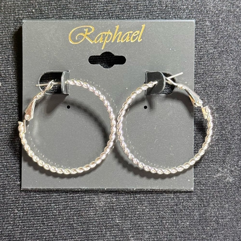 Raphael Silver Tone Textured Hoop Earrings 1.25in